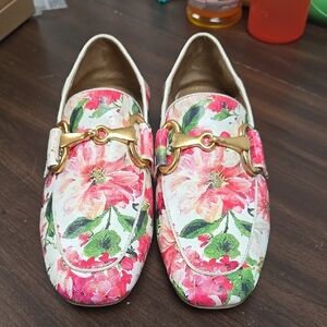 Bibi Lou Size 37 Fuscia Baloku Floral Gold Bit Loafers